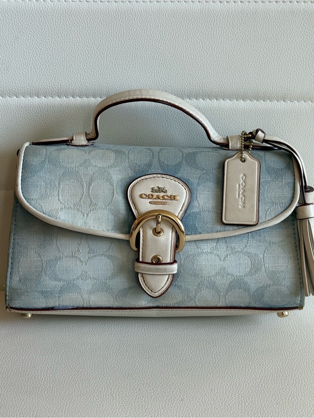 COACH Kleo Light Blue Signature Chambray Deni Top Handle Satchel Rare C8513